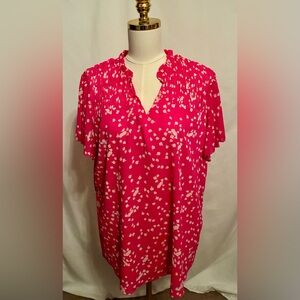 Pink and White Casual Women's Blouse 
Size XL